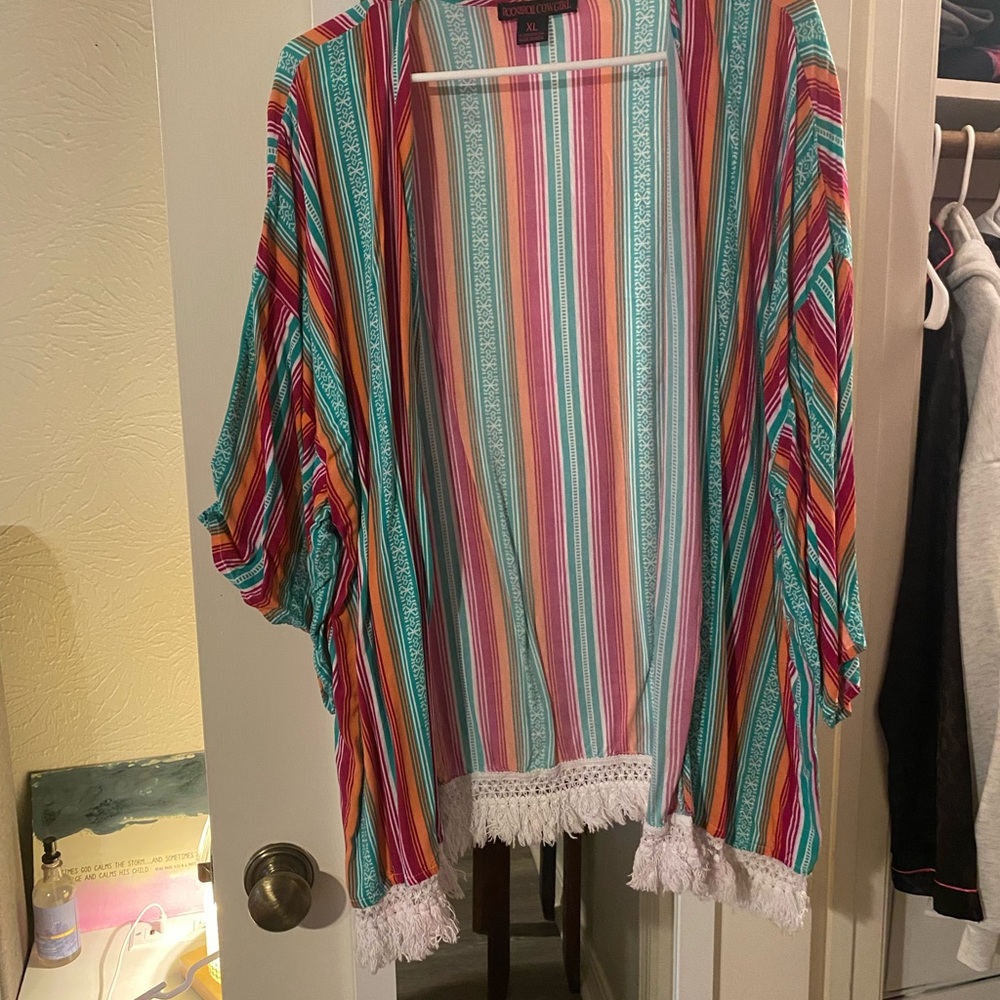 Rock & Roll Cowgirl Multicolor Striped Kimono